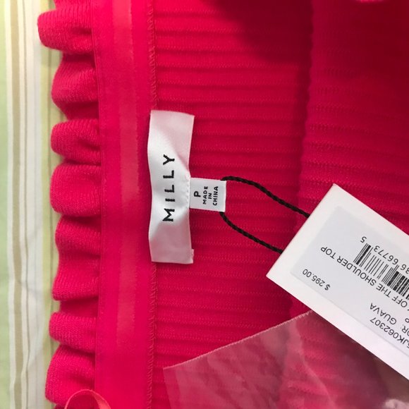 Milly Women's Pink Pintuck Off The Shoulder Top - Picture 3 of 4